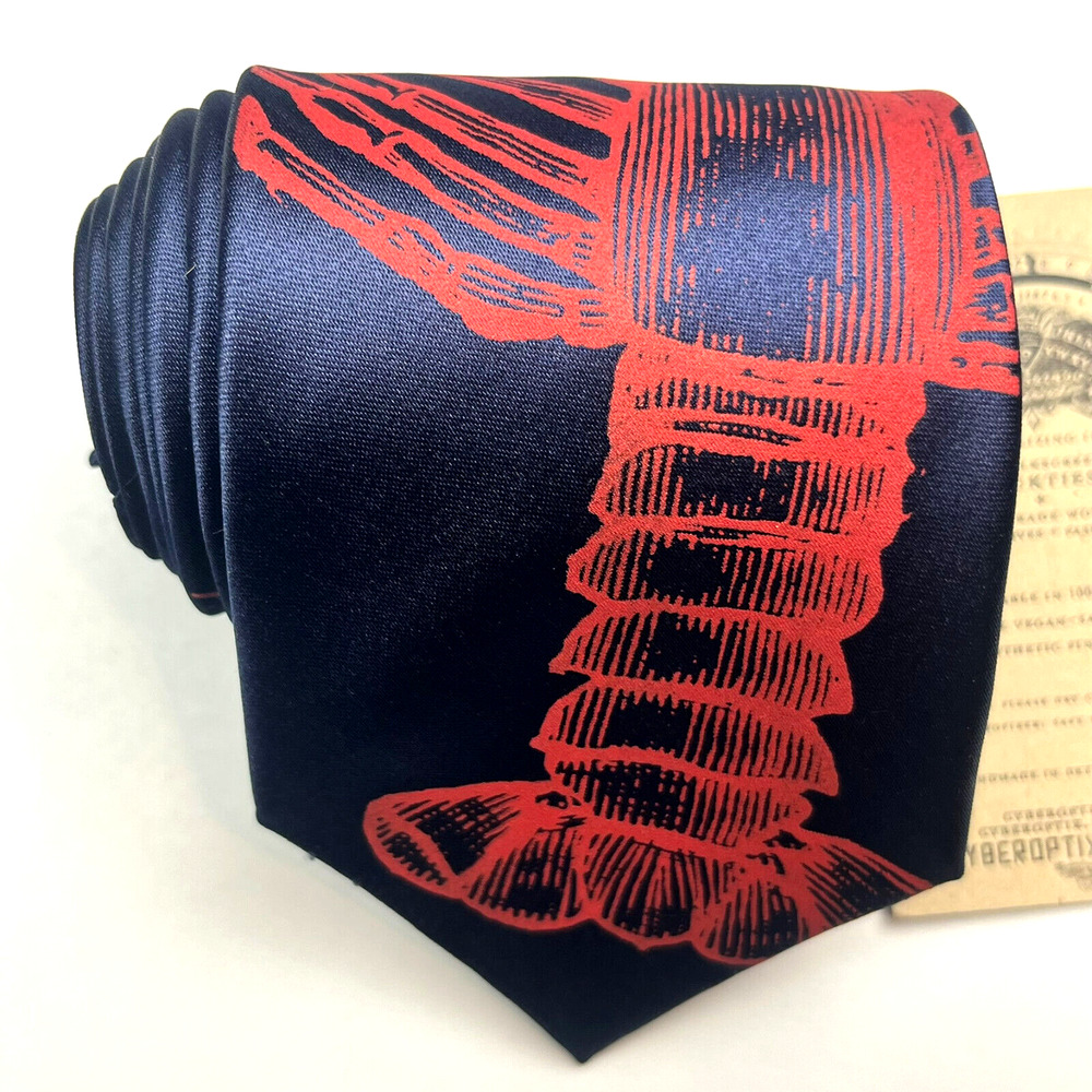 Cyberoptix Tie Lab Mens Tie Polyester Fancy Lobster Bib Blue Rust Necktie NWT